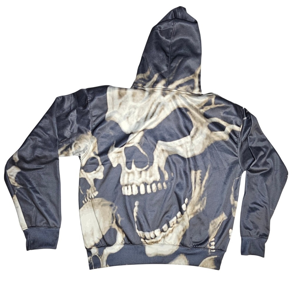 Winner Mens Skull Graphic Hoodie All Over Print Black Gray Sweatshirt Medium
